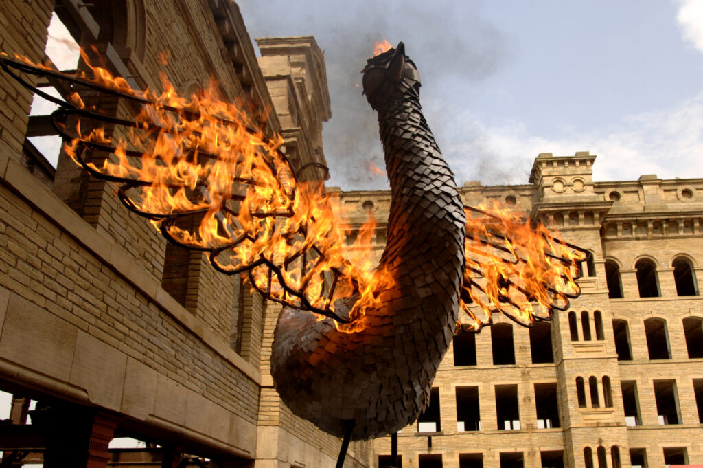 PHOENIX PRODUCTION BY MIND THE GAP THEATRE AT LISTER MILLS, A FORMER TEXTILE MILL IN BRADFORD.